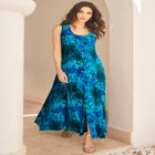 Plus Size Sleveless Hand-Crinkled Button-Front A-Line Maxi – Curvy Breezy Dress image number null