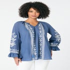 Tasseled Long-Sleeve Blouson Top image number null