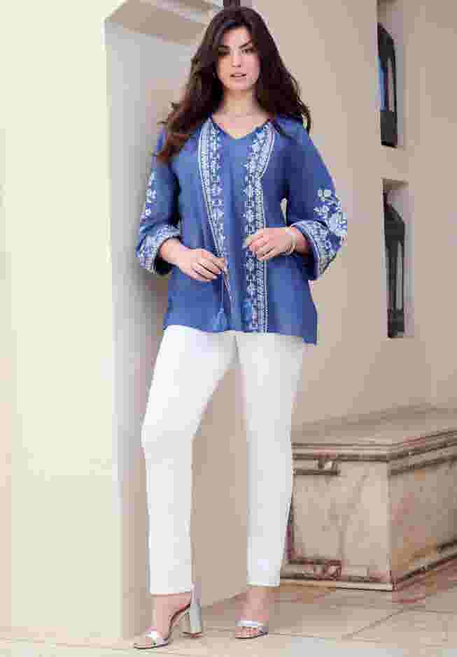 Tasseled Long-Sleeve Blouson Top image number 2