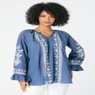 Tasseled Long-Sleeve Blouson Top image number null