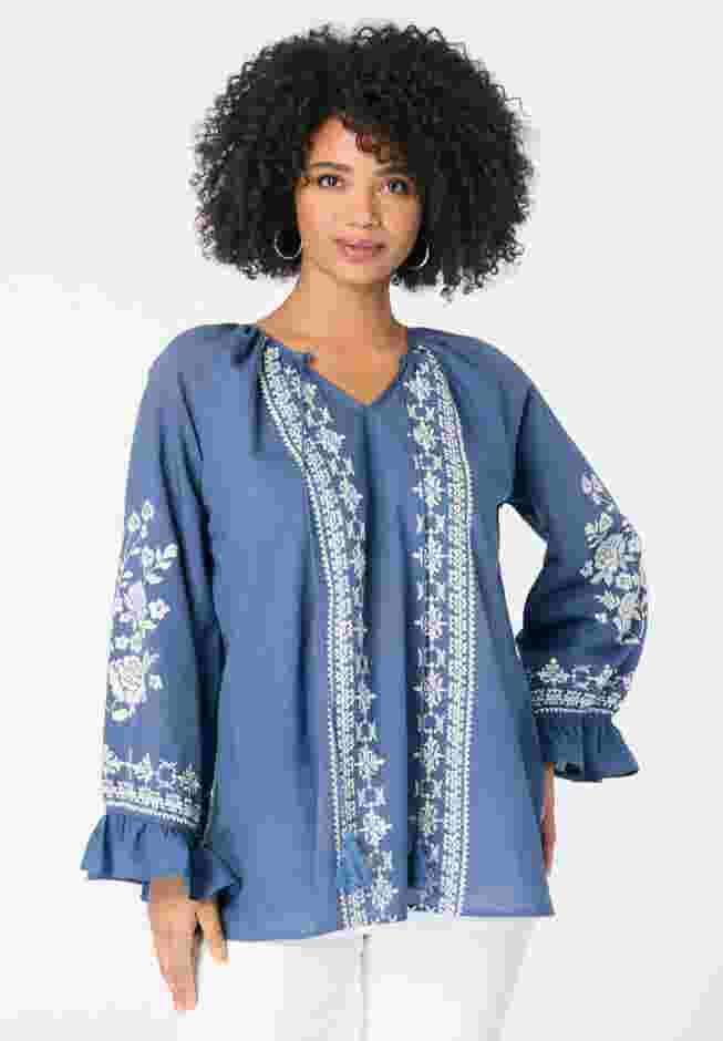 Tasseled Long-Sleeve Blouson Top image number 0