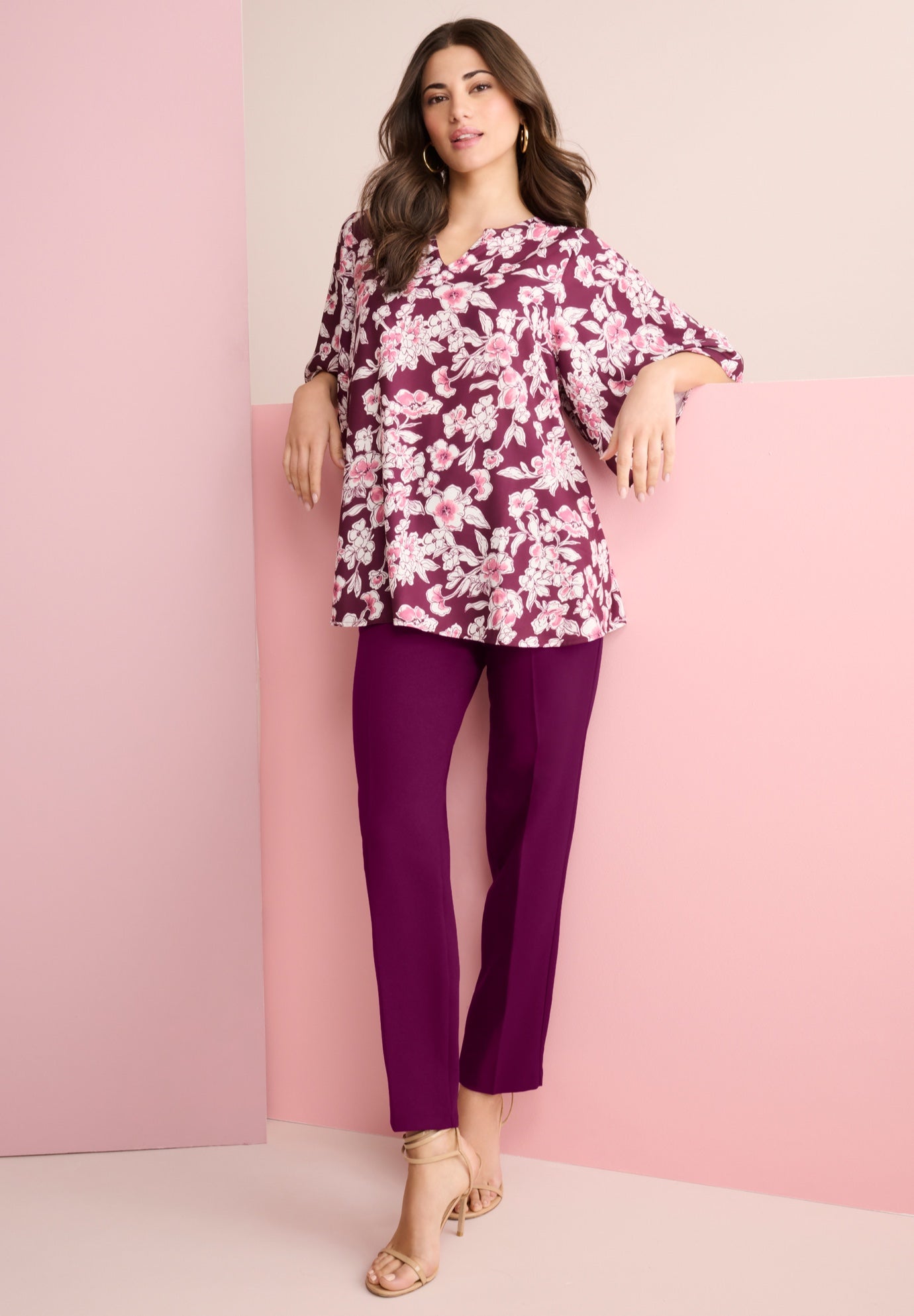 Notch-Neck Flutter-Sleeve Blouse image number 0