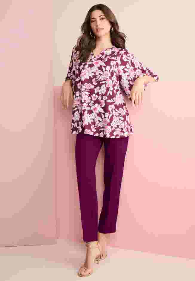 Notch-Neck Flutter-Sleeve Blouse image number 0