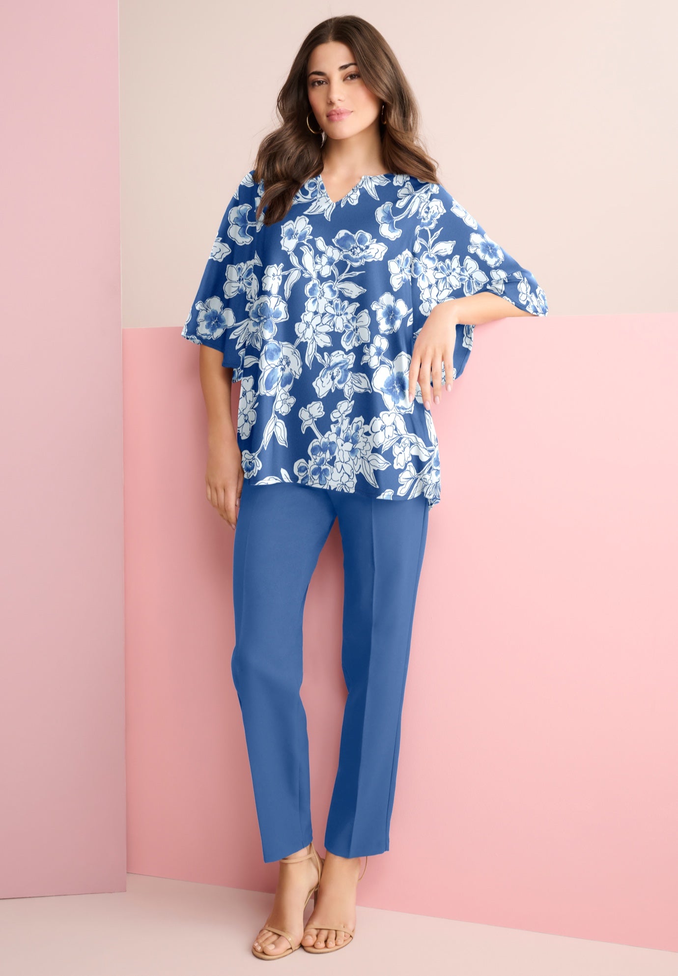 Notch-Neck Flutter-Sleeve Blouse image number 0