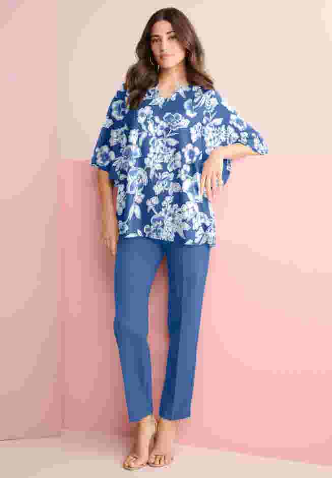 Notch-Neck Flutter-Sleeve Blouse image number 0