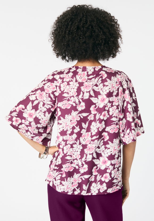 Notch-Neck Flutter-Sleeve Blouse image number 2