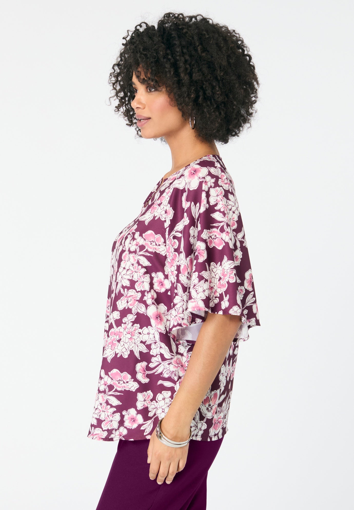 Notch-Neck Flutter-Sleeve Blouse image number 3