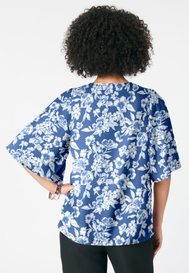 Notch-Neck Flutter-Sleeve Blouse image number 2