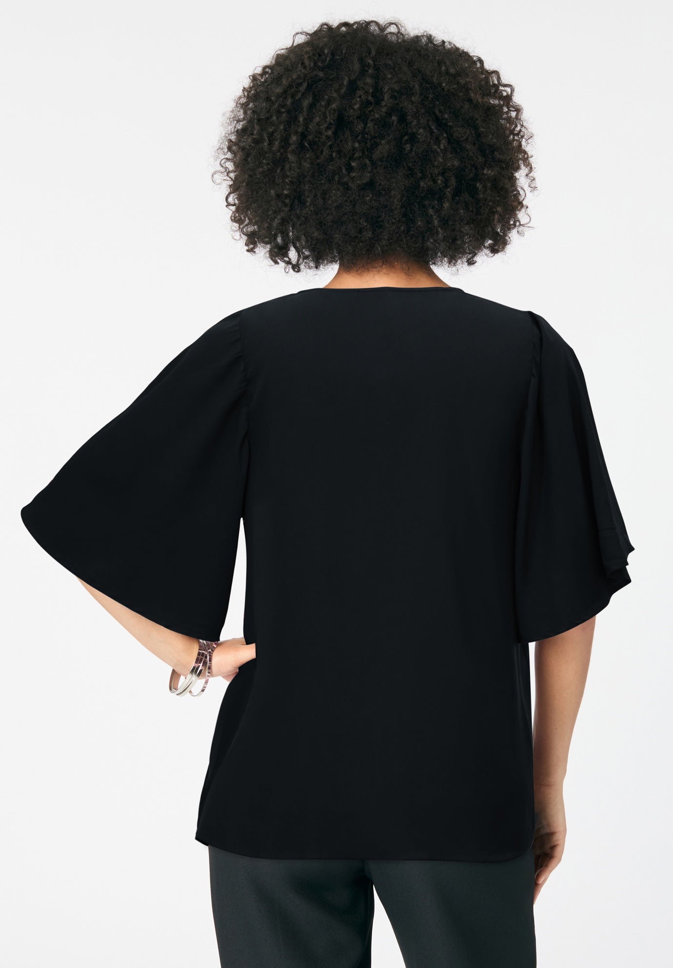 Notch-Neck Flutter-Sleeve Blouse image number 1