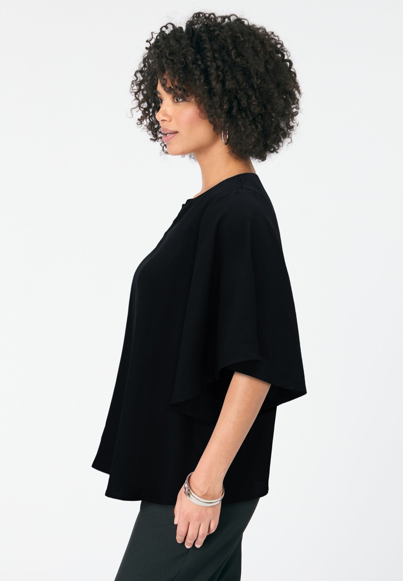 Notch-Neck Flutter-Sleeve Blouse image number 2