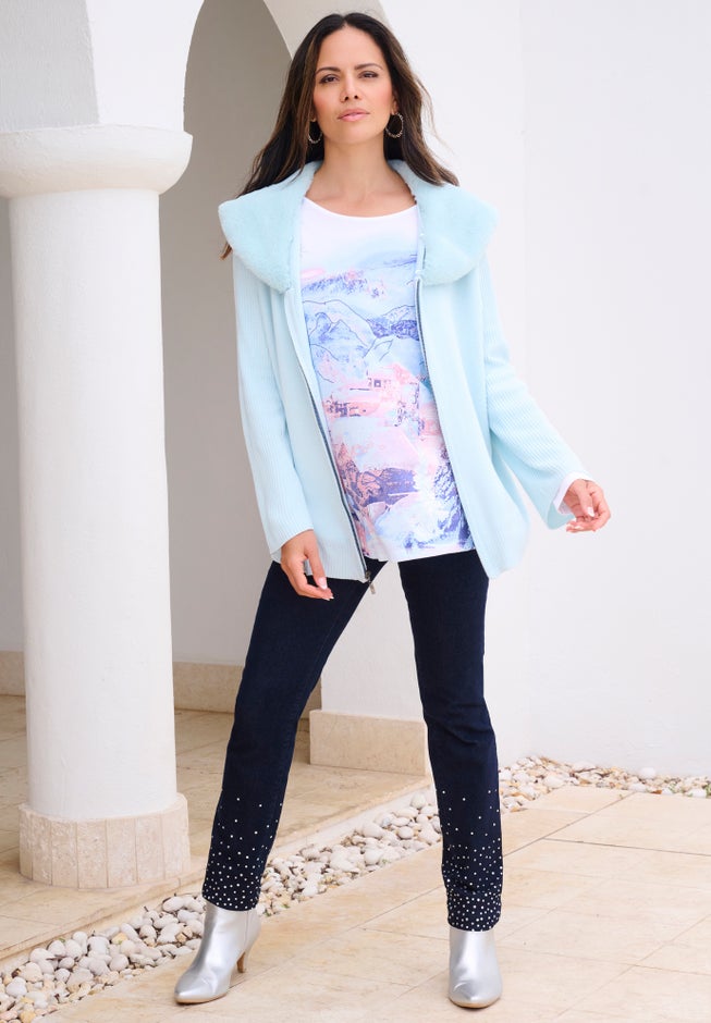 Plus Size Invisible Stretch® Embellished Straight-Leg Iconic Jean image number 3