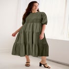 Short Sleeve Smocked Bodice Midi Dress image number null