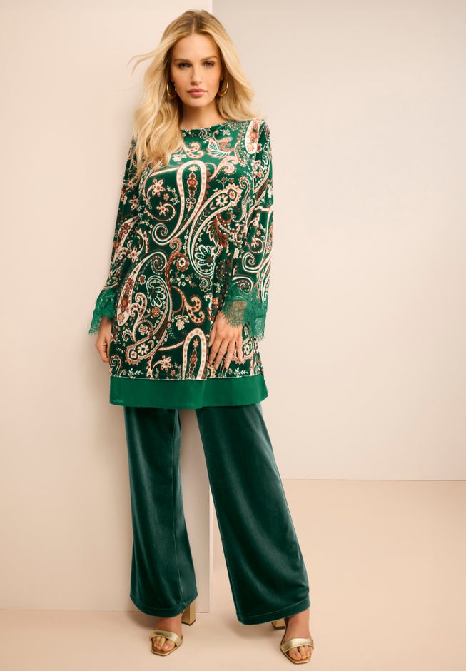 Lace-Trim Velour Tunic image number 3