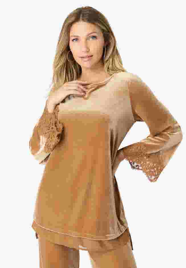 Lace-Trim Velour Tunic image number 0