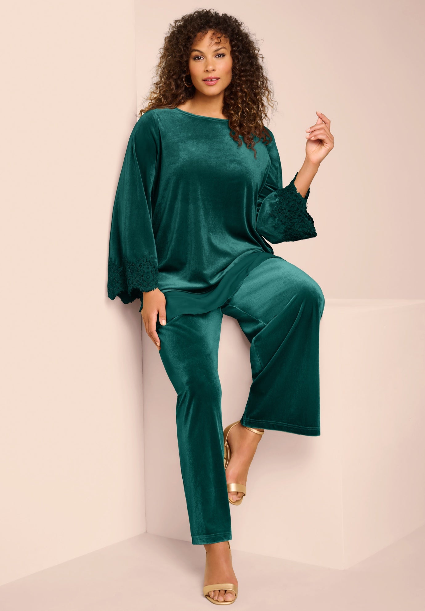 Lace-Trim Velour Tunic image number 0