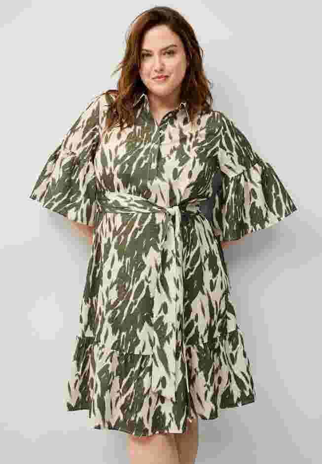 Button Bodice Flounce Tie Waist Dress image number 3
