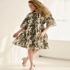 Button Bodice Flounce Tie Waist Dress image number null