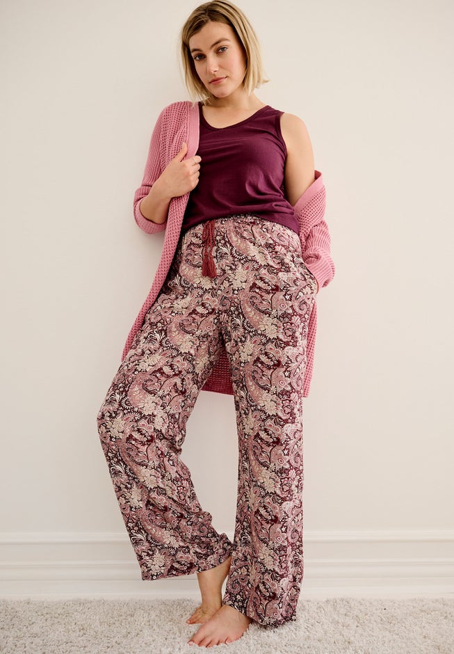 Wide-Leg Sleep Pant with Tassel Drawstring image number null