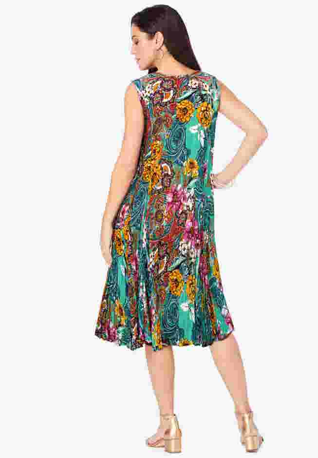 A-Line Crinkle Dress with Tassel Ties image number 1
