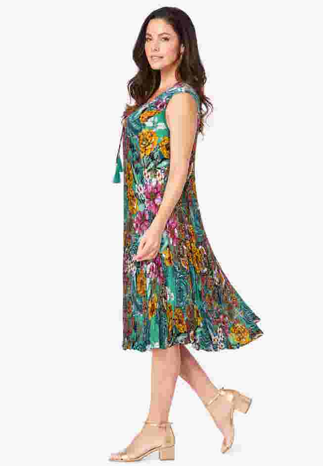 A-Line Crinkle Dress with Tassel Ties image number 2