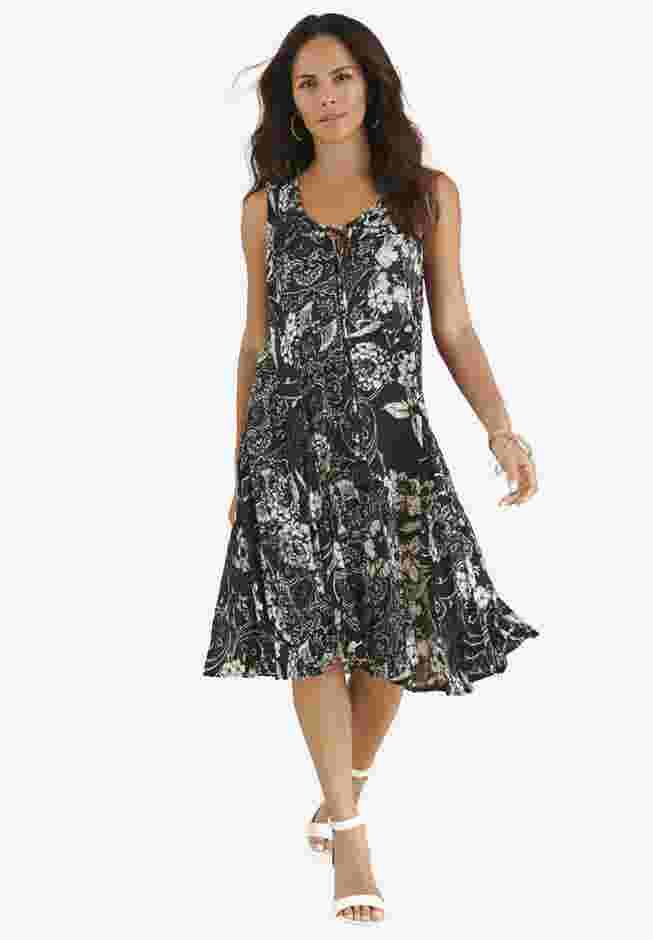 A-Line Crinkle Dress with Tassel Ties image number 0