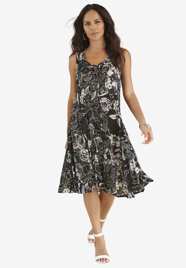 Hand-Crinkled A-Line Dress with Tassel Ties image number 0