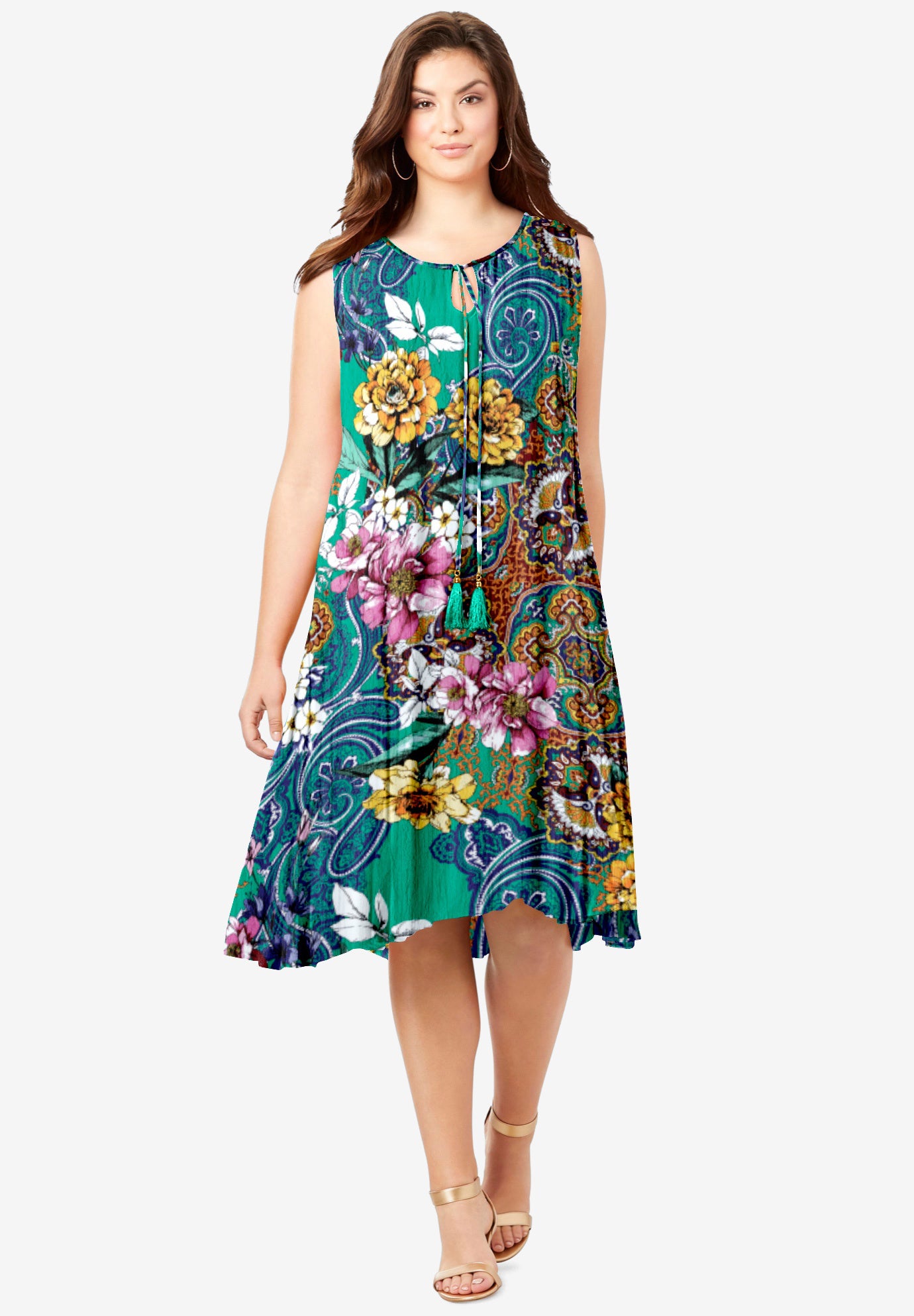 Hand-Crinkled A-Line Dress with Tassel Ties image number 0