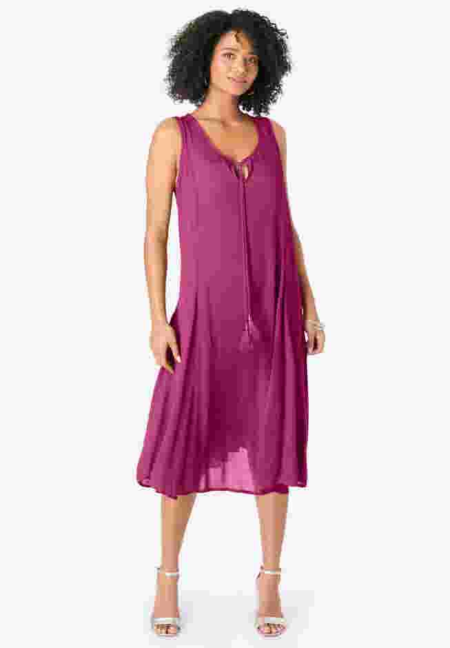 Hand-Crinkled A-Line Dress with Tassel Ties image number 0