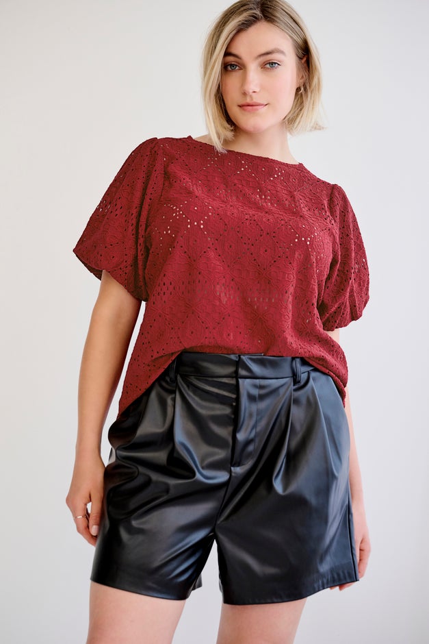 Short Puff Sleeve Lace Tee image number 4