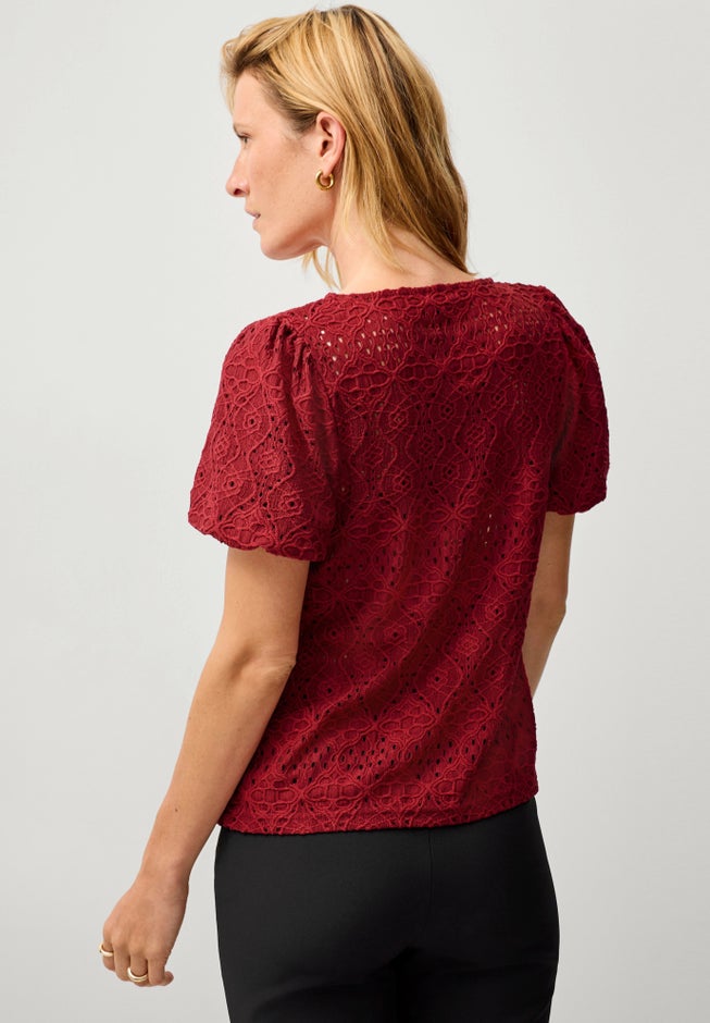 Short Puff Sleeve Lace Tee image number 1
