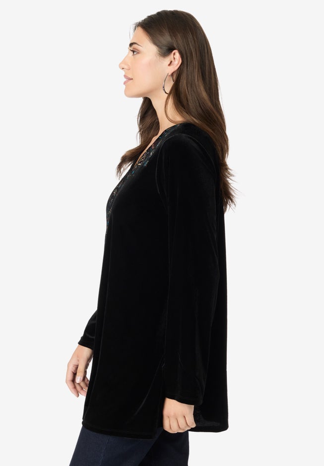 Embroidered Velour Blouse image number null
