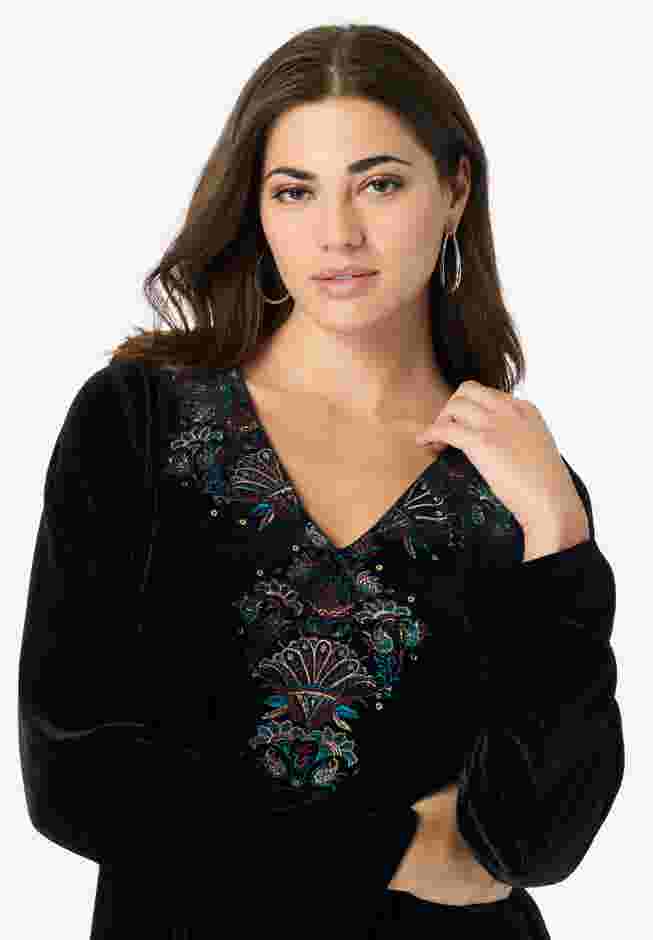 Embroidered Velour Blouse image number 3