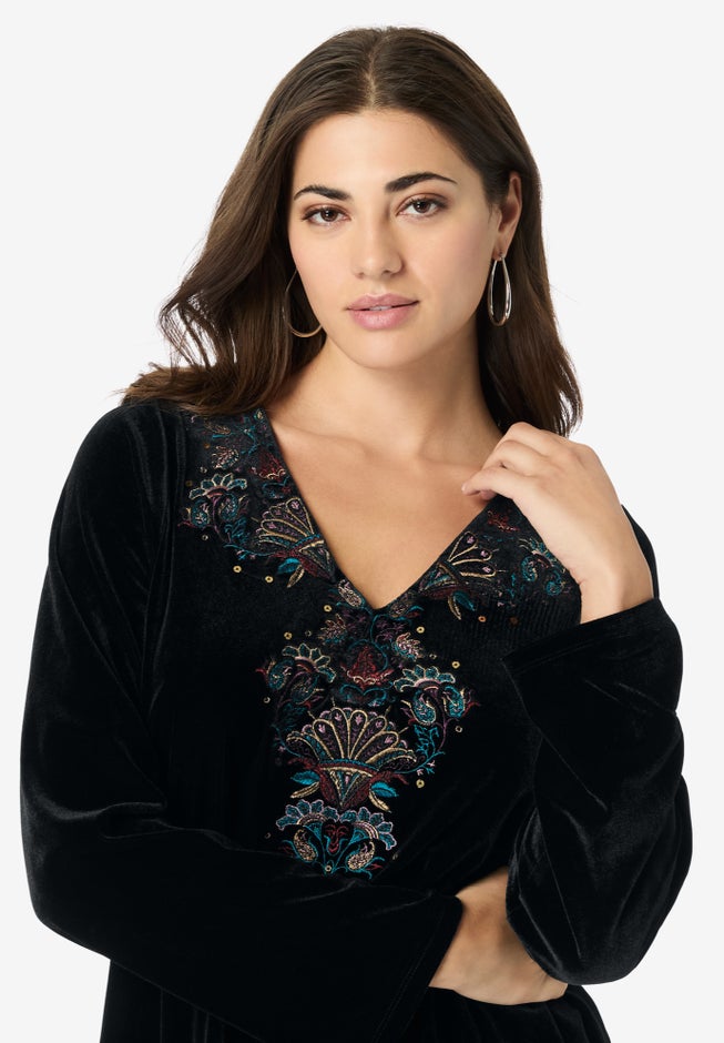 Embroidered Velour Blouse image number null