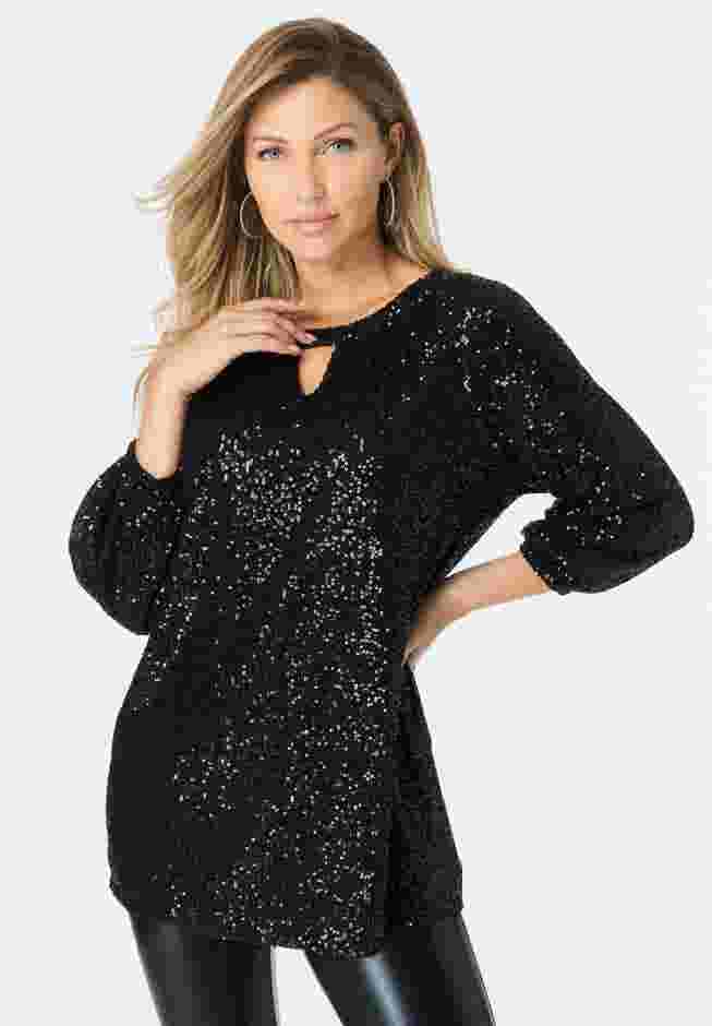 Sequin Keyhole Blouse image number 0
