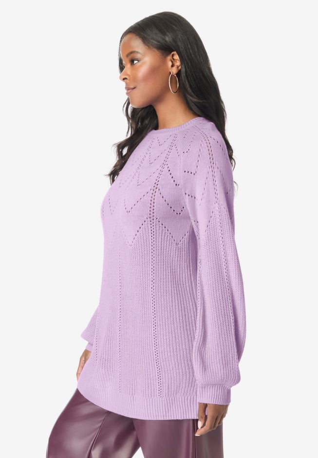 Pointelle Yoke Crewneck Sweater image number 1