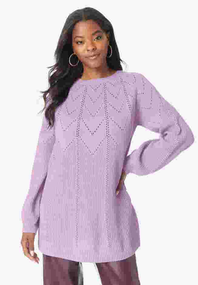Pointelle Yoke Crewneck Sweater image number 0
