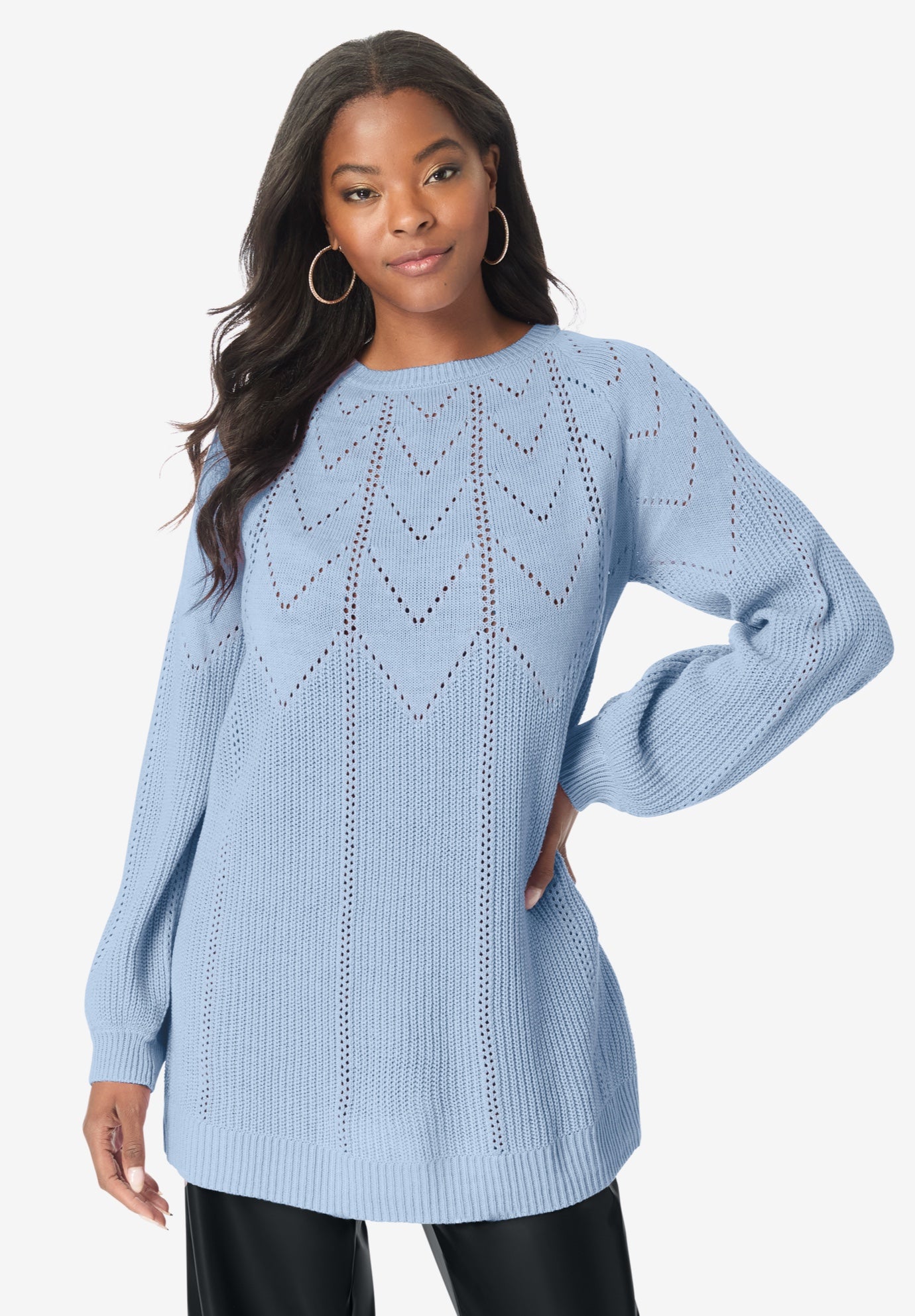 Pointelle Yoke Crewneck Sweater image number 0