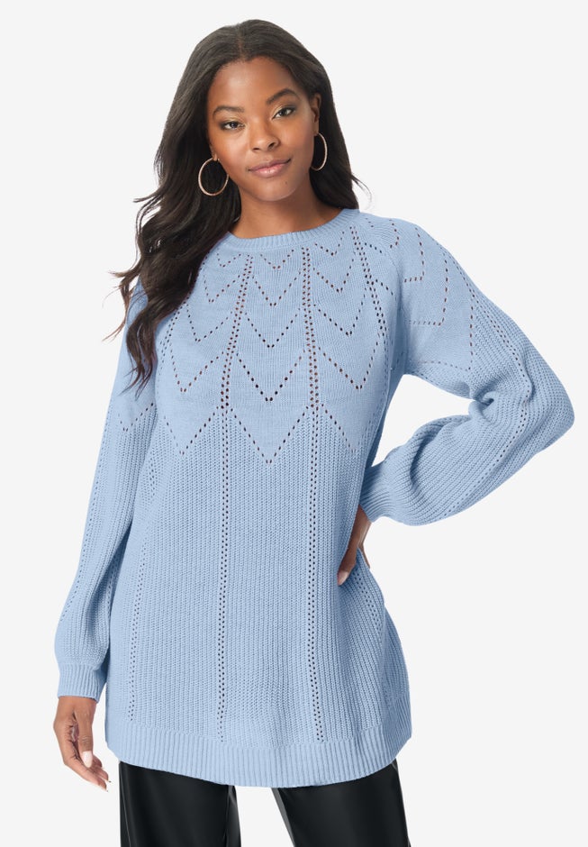 Pointelle Yoke Crewneck Sweater image number 0