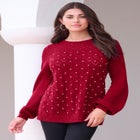 Rhinestone Pointelle Knit Sweater image number null