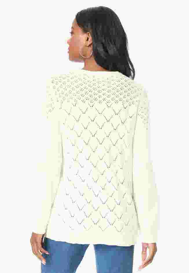 Rhinestone Pointelle Knit Sweater image number 1