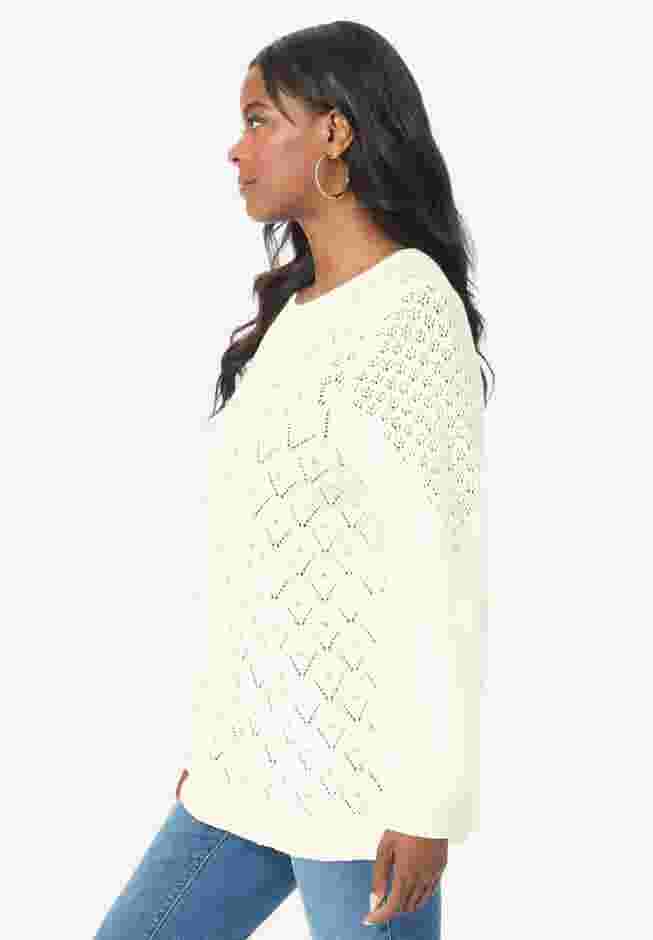 Rhinestone Pointelle Knit Sweater image number 2