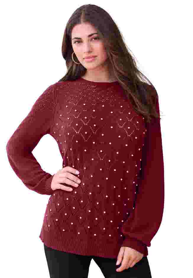 Rhinestone Pointelle Knit Sweater image number 0