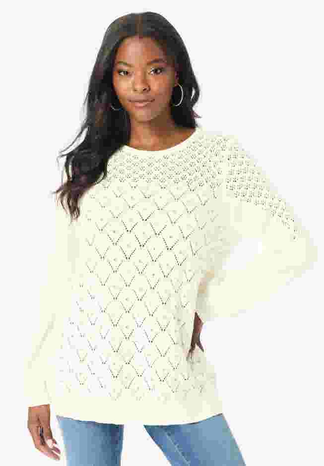Rhinestone Pointelle Knit Sweater image number 0