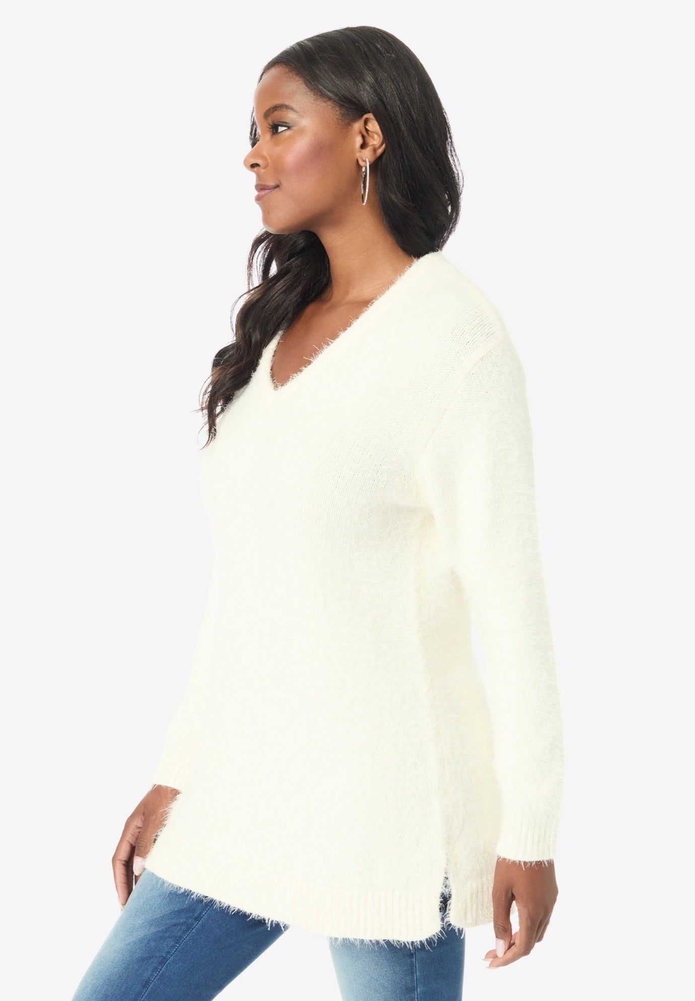 Eyelash V Neck Sweater image number 2