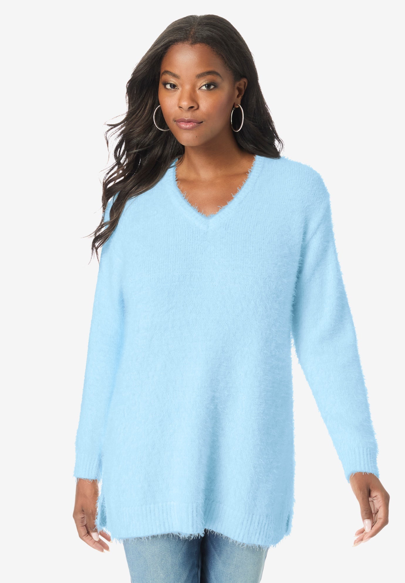 Eyelash V Neck Sweater image number 0