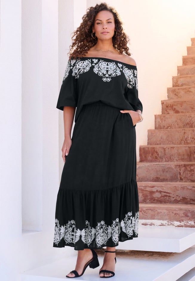Plus Size Lace-Trim Pull-On Skirt image number 3