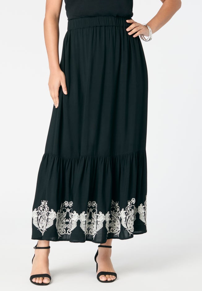 Plus Size Lace-Trim Pull-On Skirt image number 0