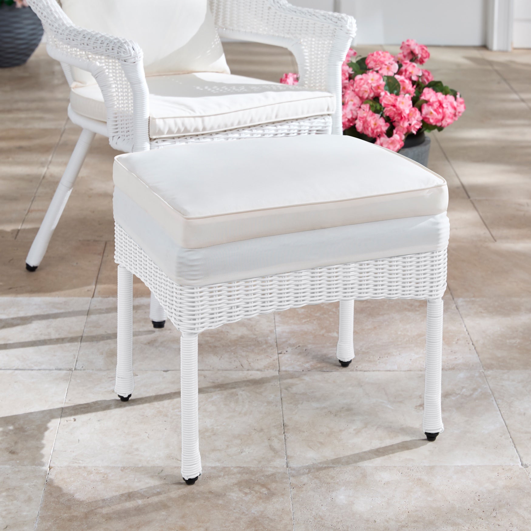 Roma All-Weather Resin Wicker Ottoman with Cushion image number 0