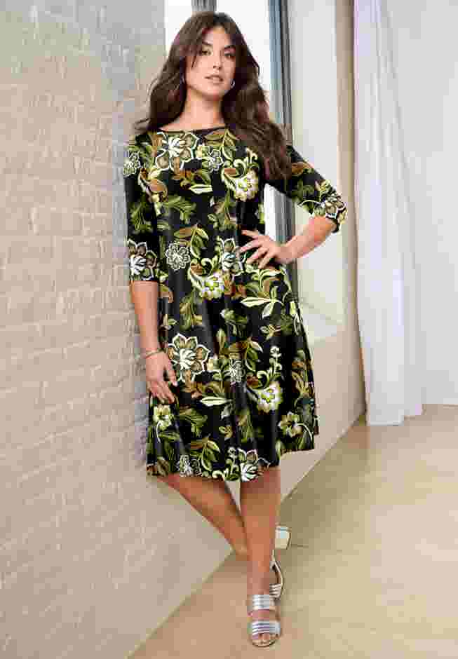 UltraSmooth™ Plus Size Boatneck Swing Dress – Flowy, Wrinkle-Resistant Knit image number 5