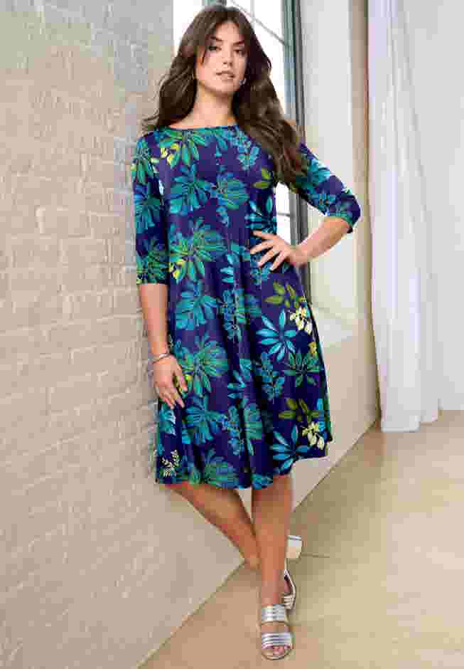 UltraSmooth™ Plus Size Boatneck Swing Dress – Flowy, Wrinkle-Resistant Knit image number 6